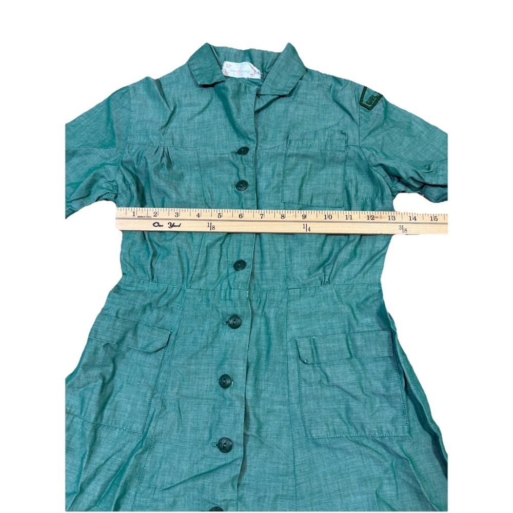 Girl Scouts Dress Uniform Girls XS Green Excellent Vintage Cotton Button Front - Picture 4 of 13